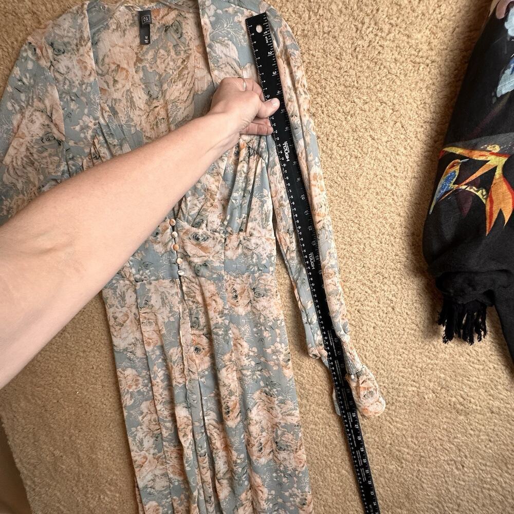 Floral Longline Duster Kimono Boho Sheer Lightweight Cover Up Women’s M - Picture 13 of 15